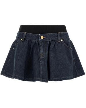 7 For All Mankind Flared Denim Miniskirt With Waistband - Blue