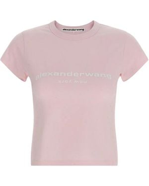 Alexander Wang Crystal Hotfix Logo Cotton Baby Tee - Pink