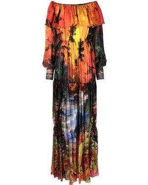 Philipp Plein Printed Pleated Maxi Dress - Orange