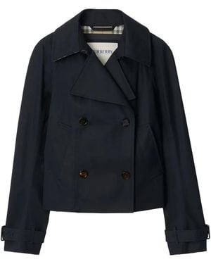 Burberry Double-Breasted Belted Cropped Jacket - Blue