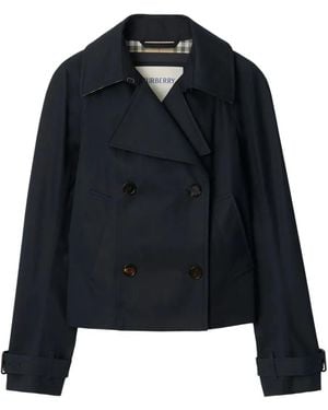 Burberry Double-Breasted Belted Cropped Jacket - Blue