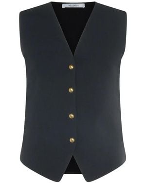 Max Mara V-Neck Button-Up Gilet - Blue