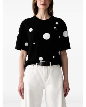 KARL LAGERFELD Polka-Dot Logo-Patch T-Shirt - Black