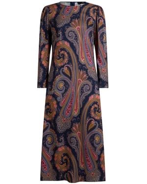 Etro Crepe Midi Dress With Paisley Motif - Purple