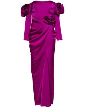 Ana Radu Floral-Appliqué Satin Gown - Purple