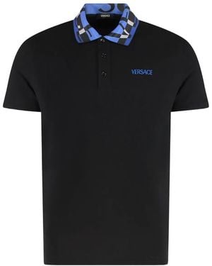 Versace Patterned-Collar Logo Polo Shirt - Black