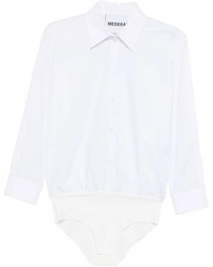 MEDEA Cotton Shirt Bodysuit - White
