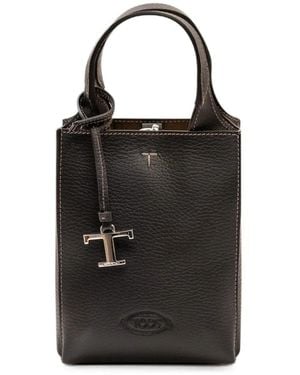 Tod's Logo-Pendant Grained-Leather Tote Bag - Black