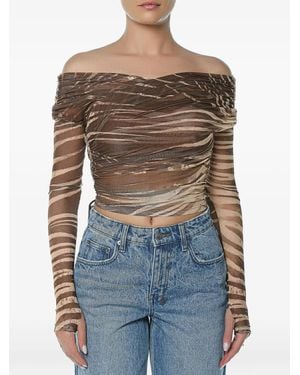 Just Cavalli Ruffled Zebra-Print Top - Blue