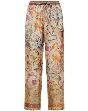 Pierre Louis Mascia Floral-Print Silk Trousers - Natural