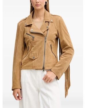ViCOLO Fringe-Detail Suede Biker Jacket - Natural