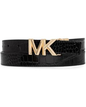 MICHAEL Michael Kors Croc-Effect Logo-Plaque Belt - White