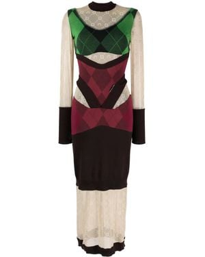 Marine Serre Regenerated Lozenge-Knit Midi Dress - Brown