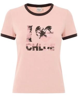Chloé Logo-Print Cotton T-Shirt - Pink