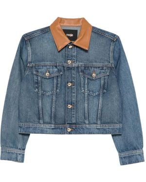 Maje Button Collared Denim Jacket - Blue