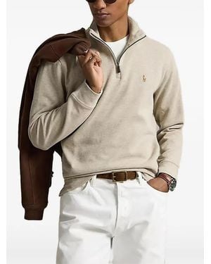 Polo Ralph Lauren Quarter-Zip Logo-Embroidered Jumper - Natural