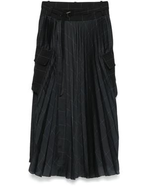Sacai Windowpane-Print Maxi Skirt - Black