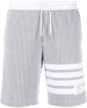 Thom Browne 4-Bar Stripe Seersucker Shorts - Blue