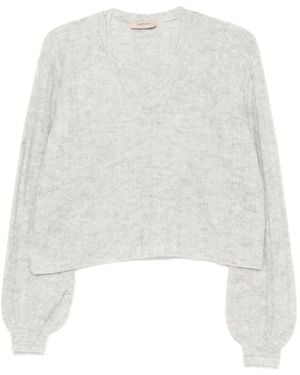 Twinset V-Neck Balloon-Sleeve Jumper - White