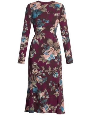 Erdem Cady Midi-Jurk Met Bloemenprint En Lange Mouwen - Paars