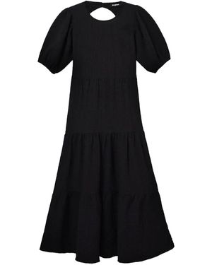 Desigual Puff-Sleeve Open-Back Midi Dress - Black