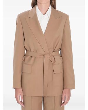 Max Mara Belted Peak-Lapel Blazer - Natural