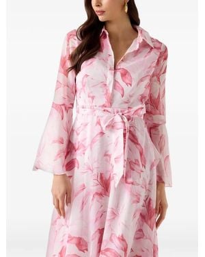Guess Floral-Print Belted Midi Dress - Pink