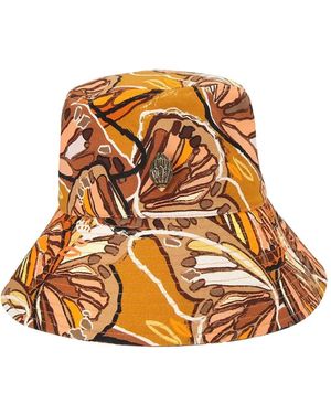 Kurt Geiger Eagle-Plaque Butterfly-Print Bucket Hat - Orange