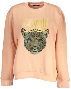 Roberto Cavalli Jaguar-Print Logo-Lettering Sweatshirt - Pink