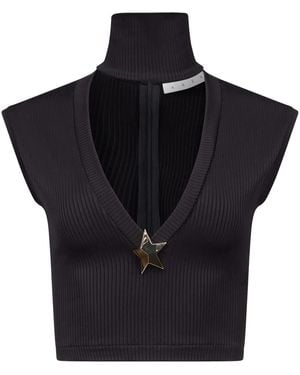 Area Star-Stud Rib-Knit Crop Top - Blue