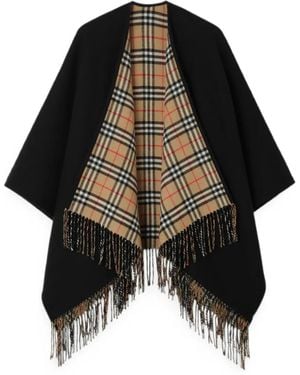 Burberry 双面两穿格纹羊毛斗篷 - Schwarz