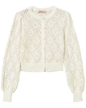 Twinset Diamond-Pattern Faux-Pearl Cardigan - White
