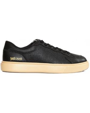 Just Cavalli Logo-Print Pebbled Sneakers - Black