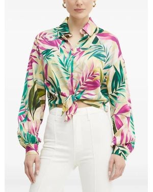 Guess Leaf-Print Tie-Front Shirt - White