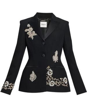 Erdem Blazer Brodé À Col À Revers Pointus Et Texture Grain De Poudre - Black