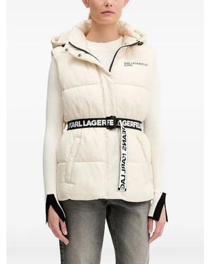 Karl Lagerfeld Hooded Belted Puffer Gilet - Natural