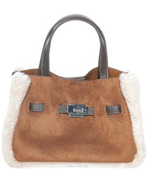 DKNY Bryar Shearling-Trim Shoulder Bag - Brown