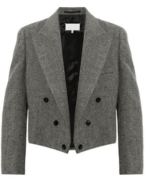 Maison Margiela Herringbone Double-Breasted Cropped Blazer - Grey