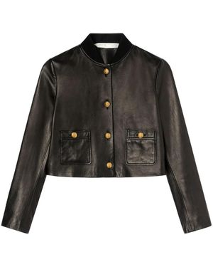 Palm Angels Cropped Leather Jacket - Black