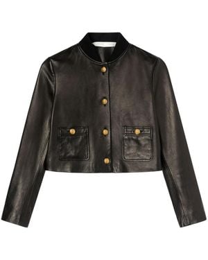 Palm Angels Cropped Leather Jacket - Black