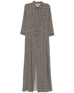 IU RITA MENNOIA Geometric-Print Drawstring-Waist Maxi Dress - Grey