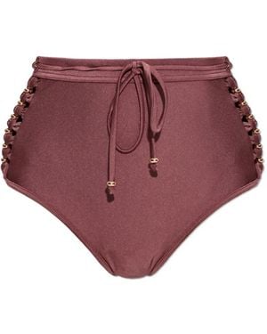 Zimmermann Bead-Embellished Lace-Up Bikini Bottoms - Purple