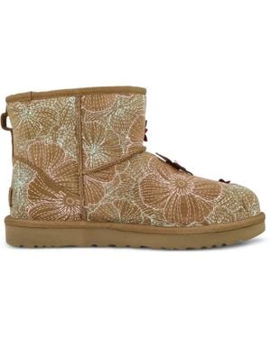 UGG Classic Mini Meadow Floral-Embroidered Boots - Brown