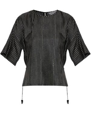 Max Mara Striped Drawstring Top - Black
