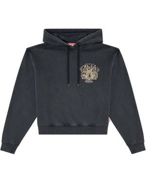 DIESEL Hoodie With Prints And Rhinestone Studs - Blue