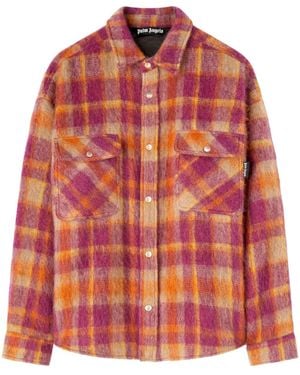 Palm Angels Checked Wool Overshirt - Orange