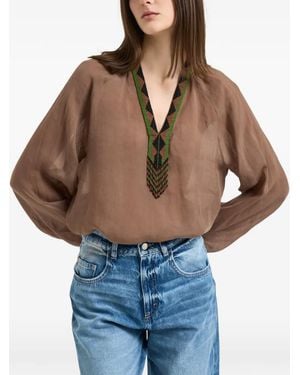 Bazar Deluxe Beaded-Detail V-Neck Blouse - Blue