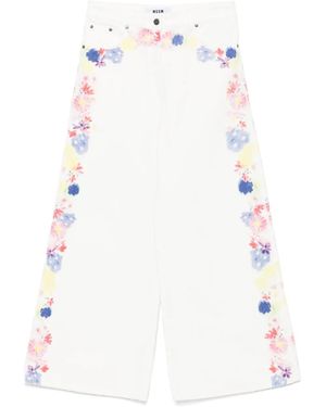 MSGM Floral-Print Jeans - White