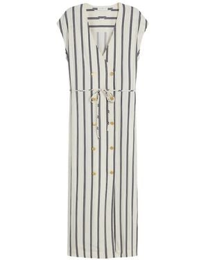 Tommy Hilfiger Striped Double-Breasted Midi Dress - White