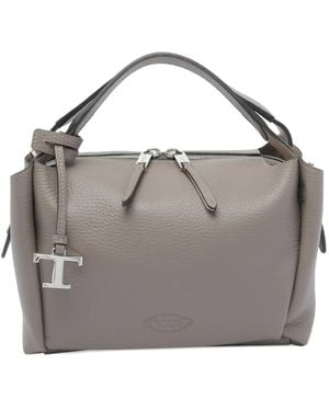 Tod's T-Logo Zip-Top Bowling Handbag - Grey